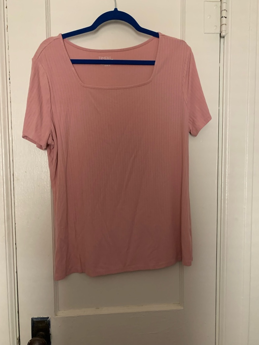 Time and Tru Ribbed Square-Neck Short Sleeve Tee - Dusty Pink